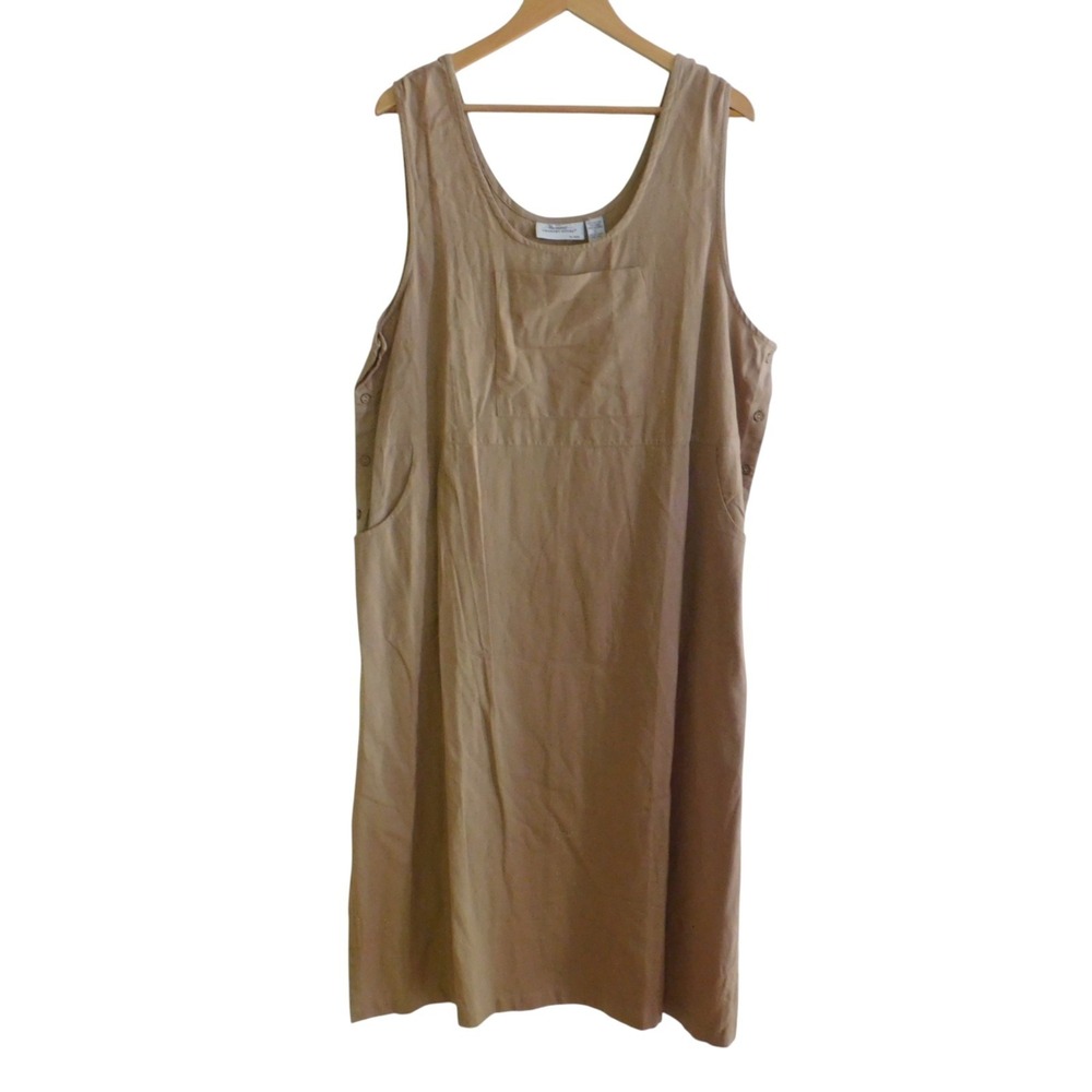 NEW‎ Womens Long Overall Dress Linen Cotton Blend Sleeveless Beige Size Large